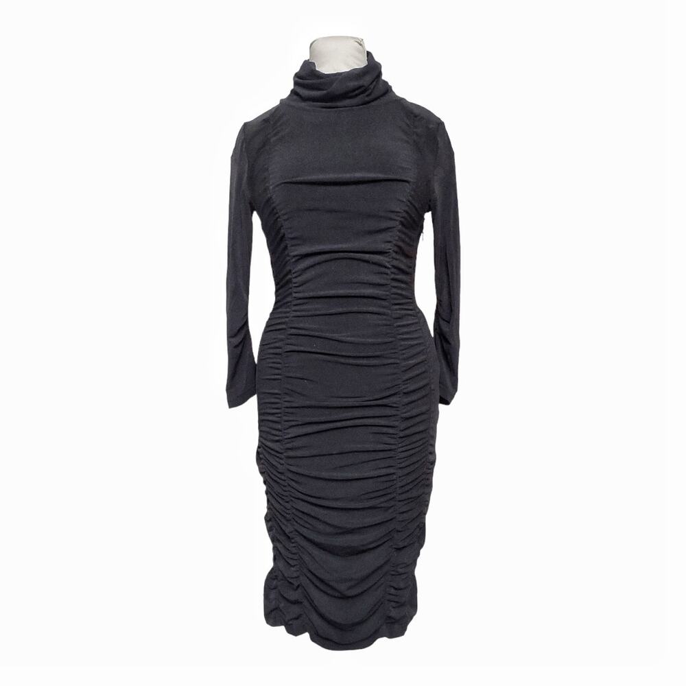 KAS Black Knit Bodycon Dress US Size 8 Designer Stretchy EU Sz 38 Form Fitting